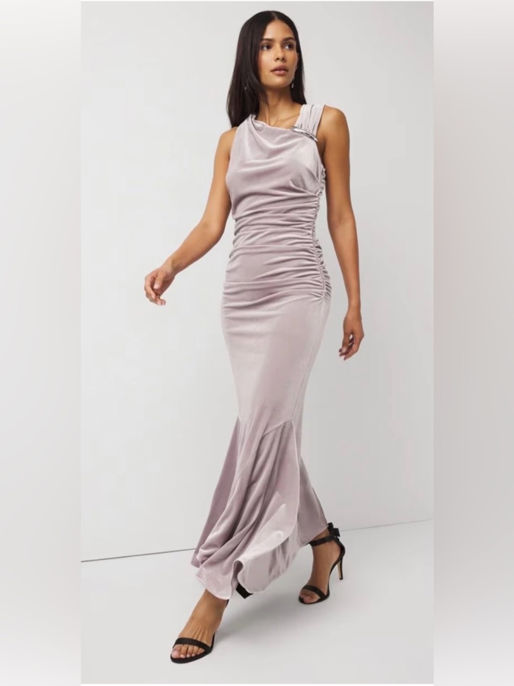 White House Black Market Petite Peekaboo Back - One-Shoulder Velvet Gown